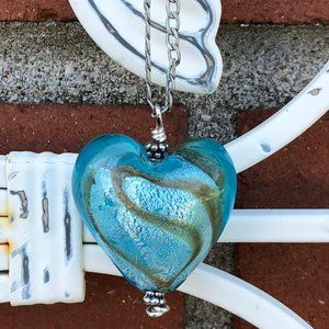 Big Blue & Grey Heart 18 chain" - One of a kind